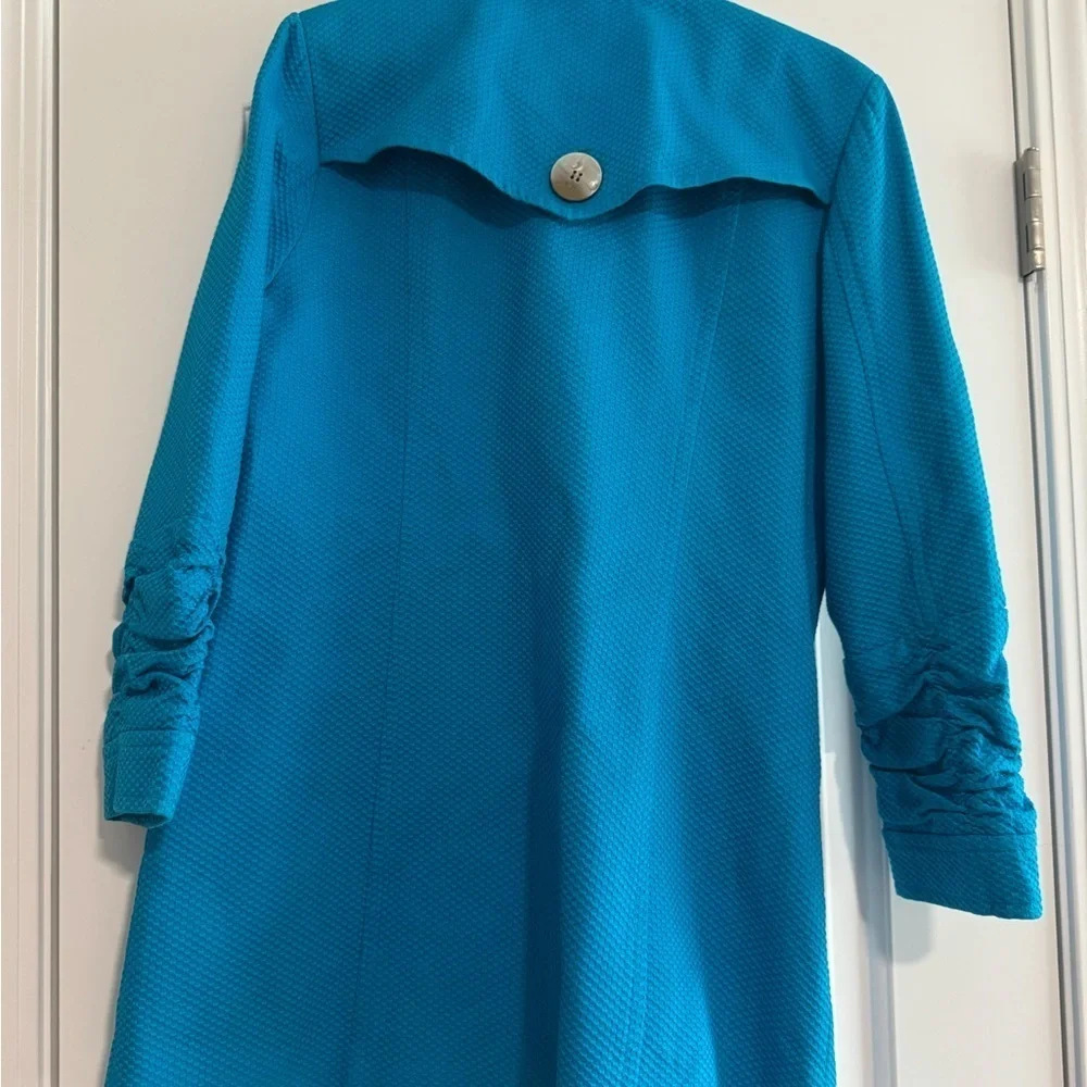 Peck & Peck Weekend Coat Teal Blue Belt Collared Buttons Lined Pockets Size 8